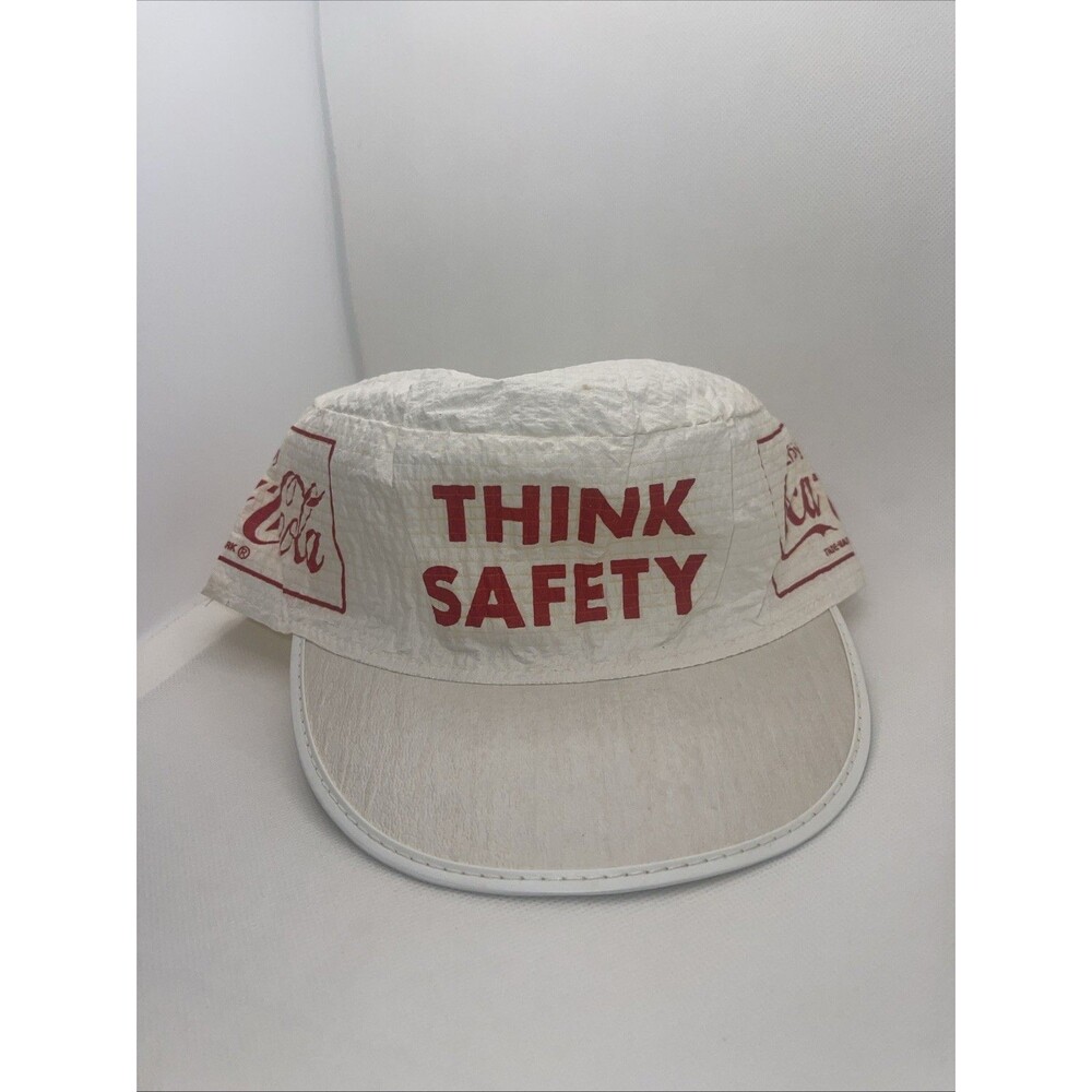 Vintage 80s Coca Cola Coke Soda Think Safety Disposable Medium Hat HTF Rare